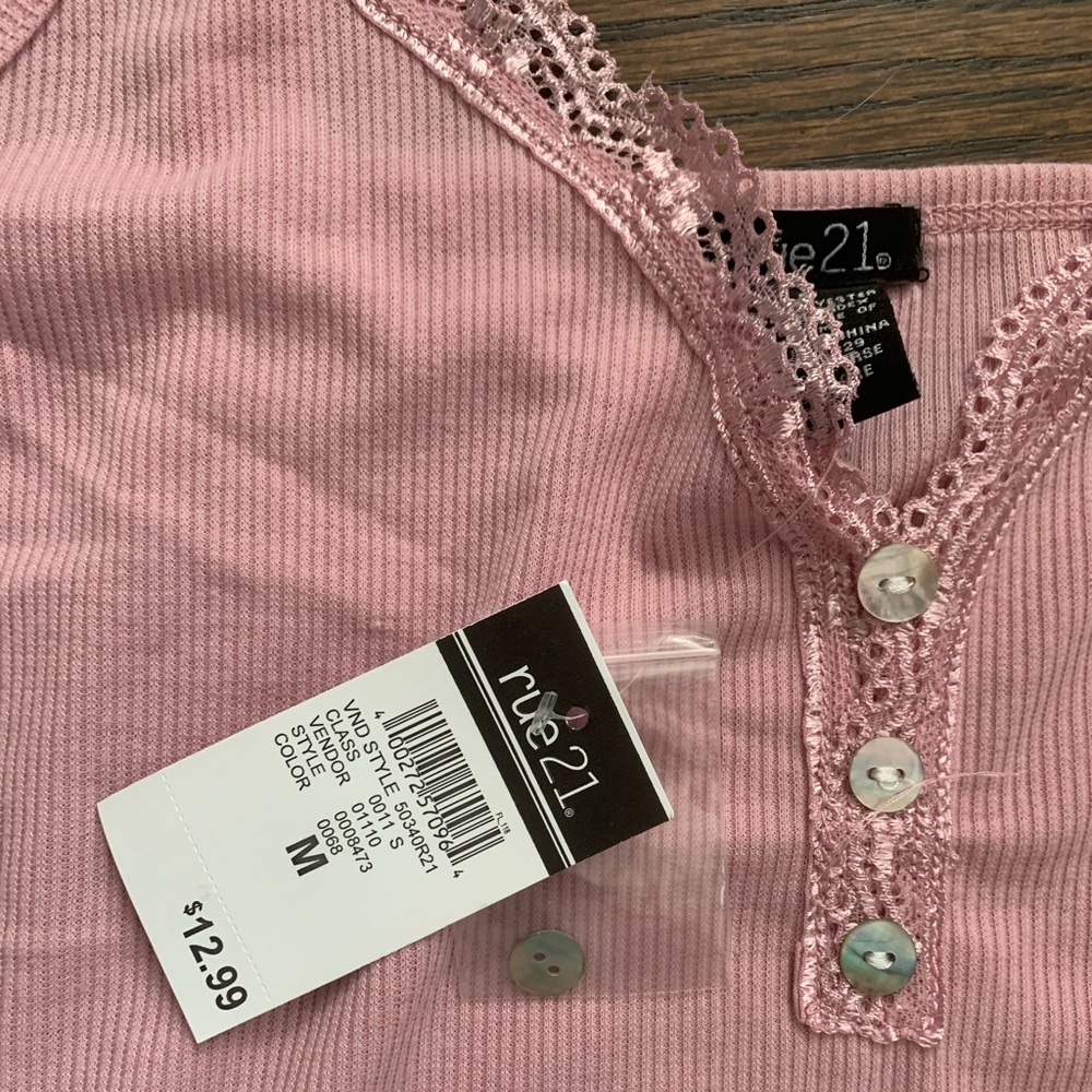 Pink tank top with lace trim size medium- new